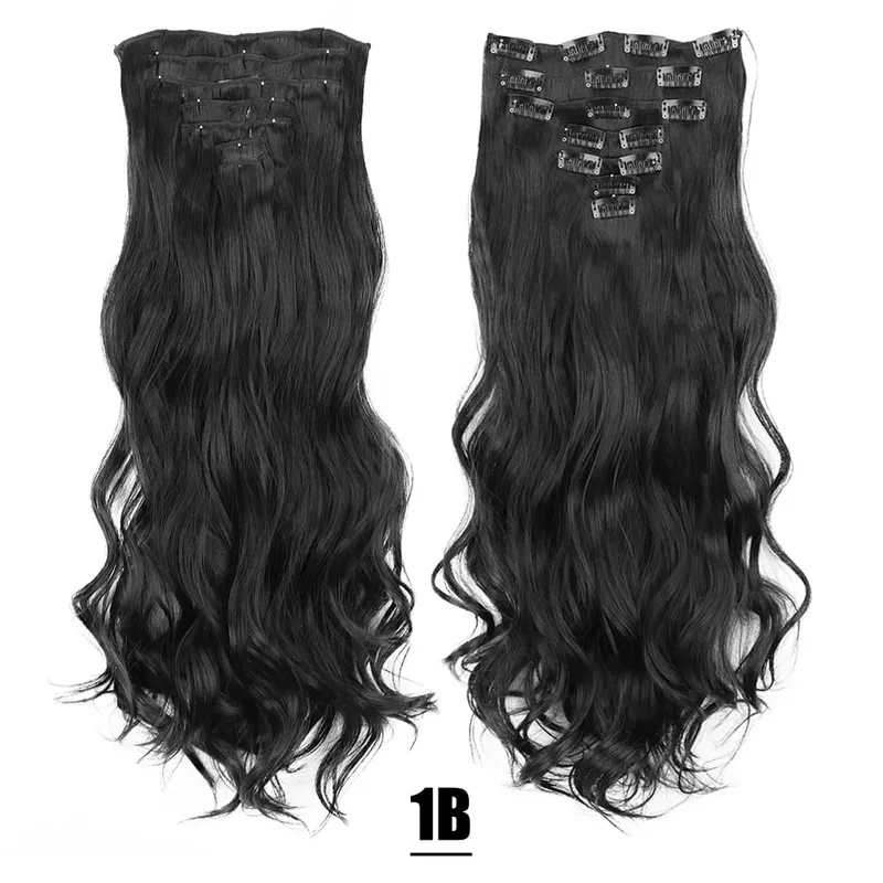 Synthetic 24Inch 16 Clips In Hair Extensions 7Pcs/Set Long Wavy Hairstyles Blonde Brown Heat Resistant Hairpiece For Women