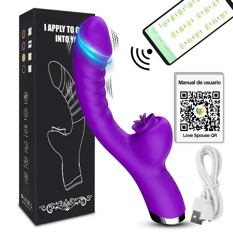 20 režimů Aplikace Porn Tongue Dildo Vibrátor Bod G Bod G Vagina Masážní hůlka Stimulátor olizování klitorisu Dospělé Ženy Ženy Sexy sexuální hračky — image 13