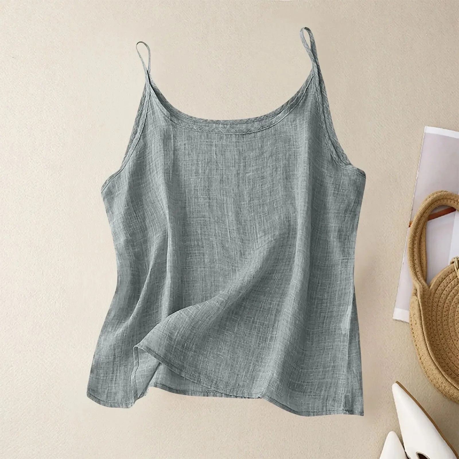 Vintage cotton and linen small camisole female summer thin bottoming vest loose thin cotton linen inner tops — image 6