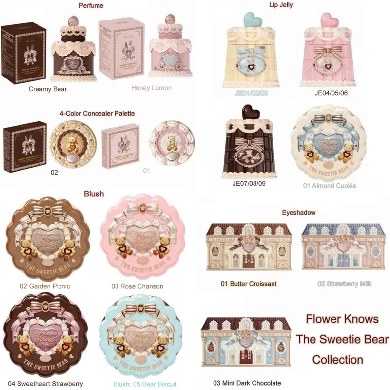 New Arrive Flower Knows The Sweetie Bear Collection Mini Setting Powder Cookie Perfume and Dual Ended Brow Gel and Pencil