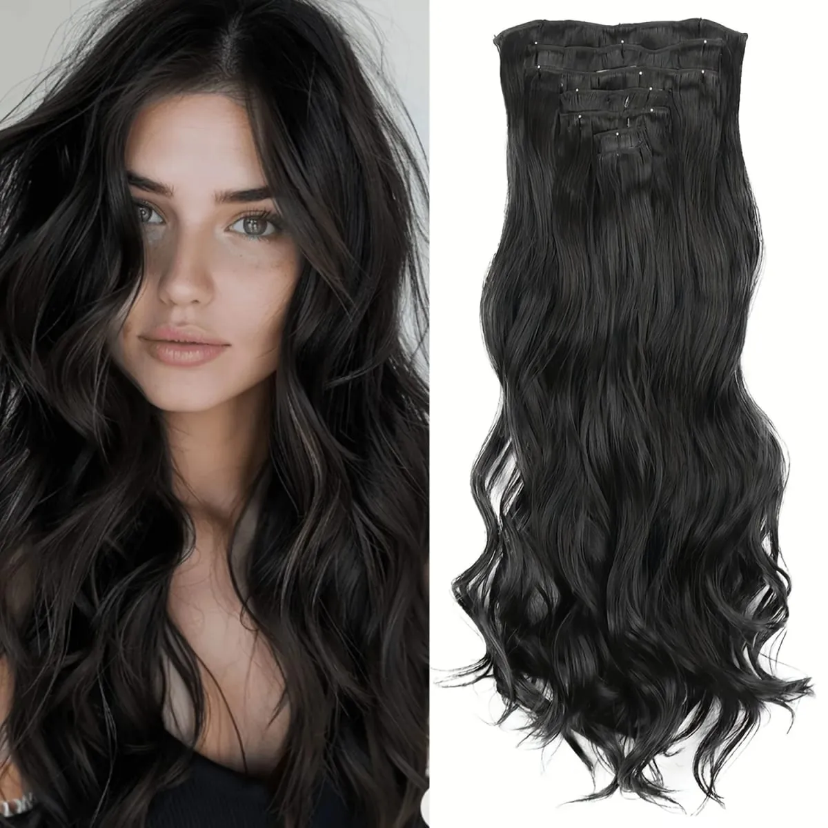 Long Straight Hairstyle 16 Clips 7Pcs/Set Hair Extensions Natural Synthetic Blonde Black Hairpieces Heat Resistant For Women — image 13
