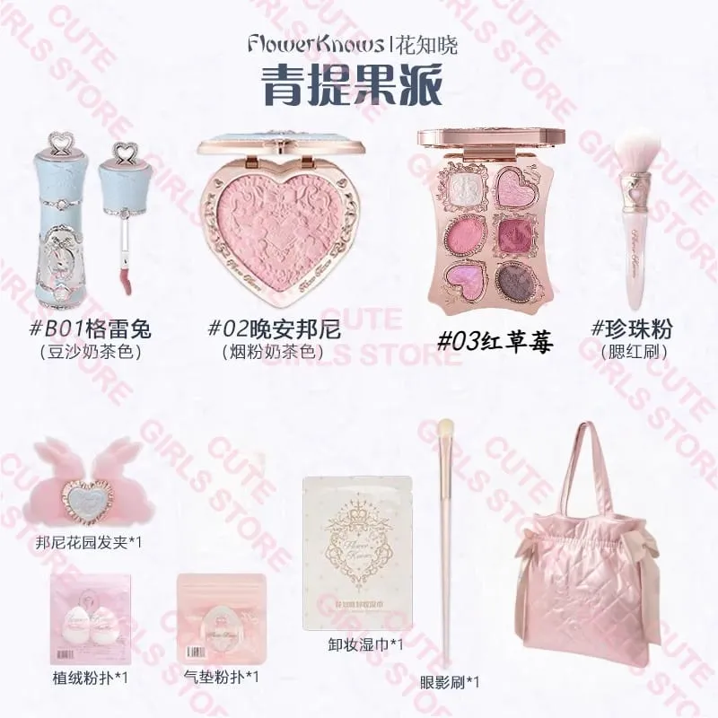 ชุดแต่งหน้า Flower Knows Bunny Garden All-in-One: ใหม่ กระเป๋าสะพายไหล่สีชมพู Cushion Eyeshadow Palette ชุดเครื่องสำอางลิปกลอสบลัชออน — image 8