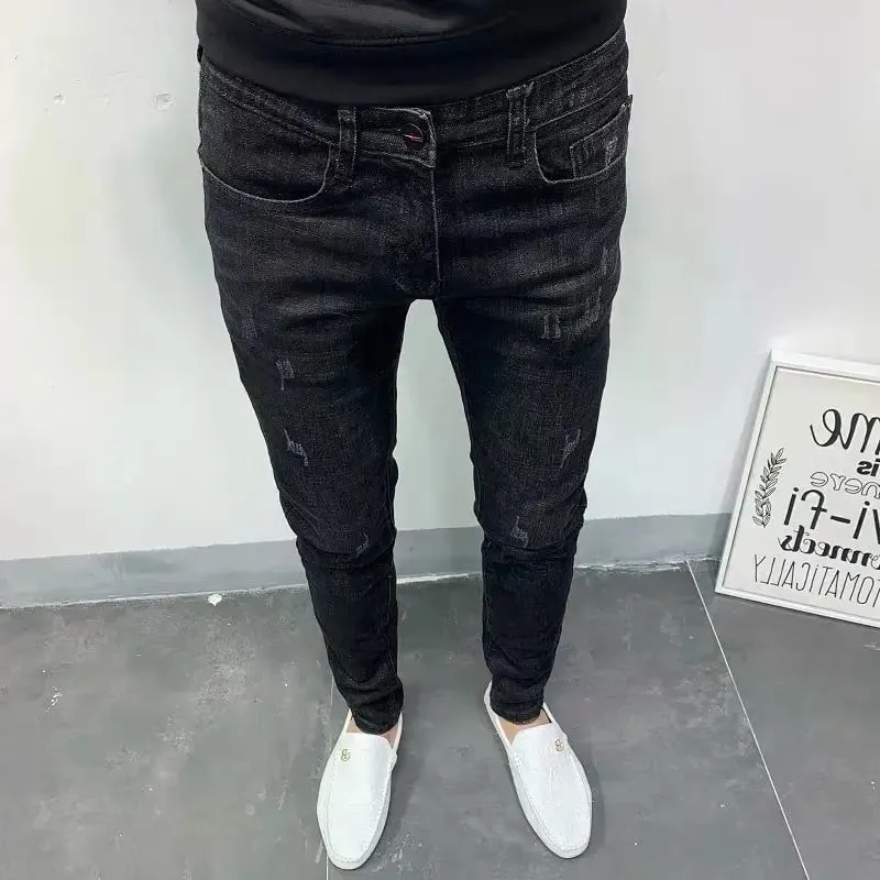 Spring Autumn 2024 Kpop Fashion Men's Denim Jeans Casual Slim Long Pants Korean Solid Black Boyfriend Designer Luxury Jeans — image 8