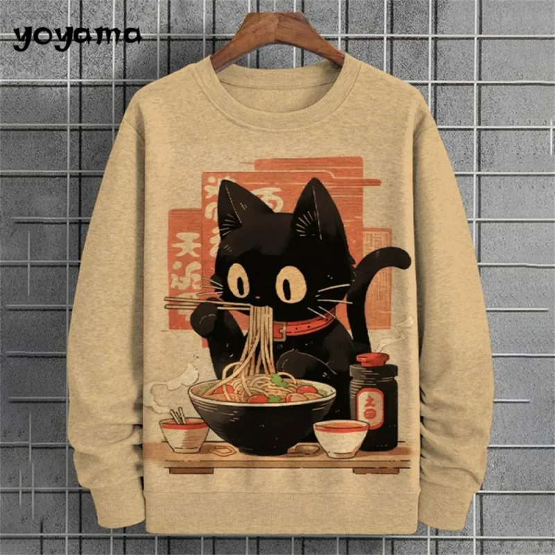 Cat Print Long Sleeve Hoodie for Men Oversized Hoodies Pullover Autumn Men Round Neck Sweatshirt Fashion Unisex Clothing Tops — image 6