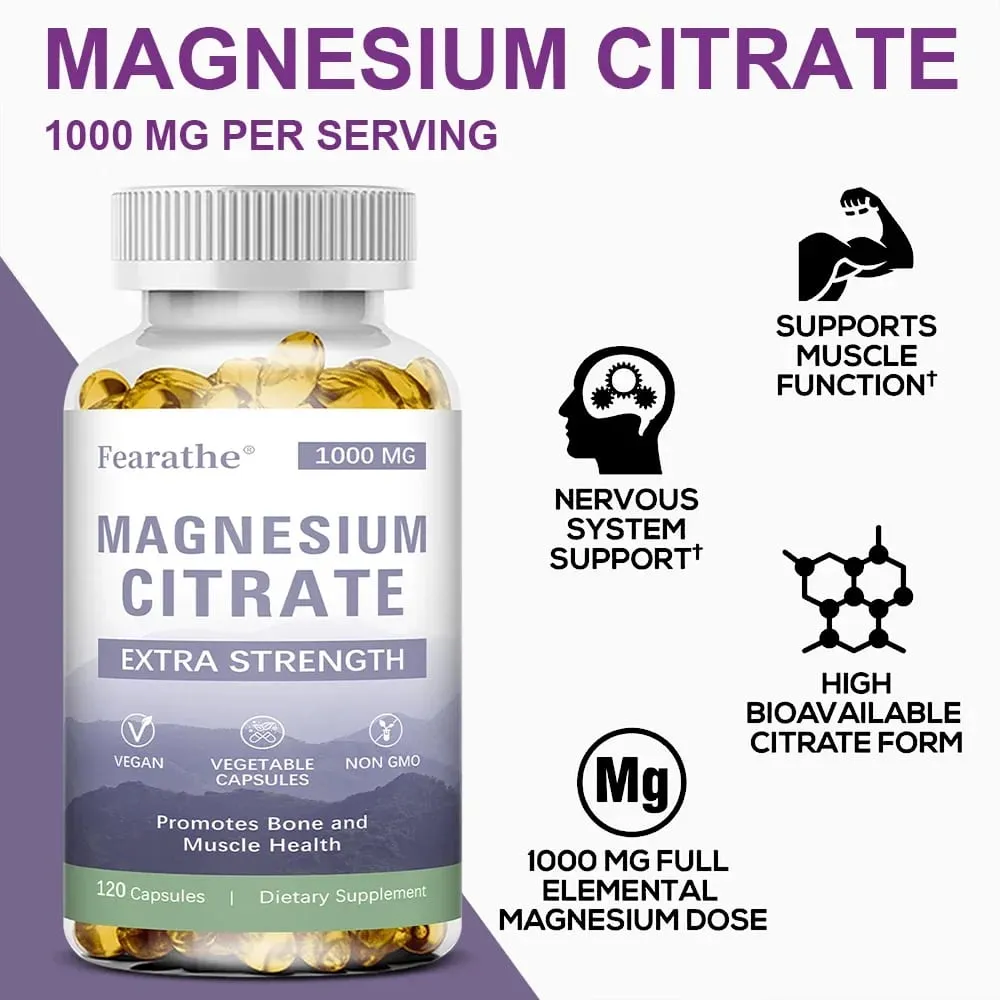 Magnesium Citrate 1000 Mg - Maximized Absorption Supports Muscle Nerve Bone Sleep and Heart Health - 120 Capsules — image 2
