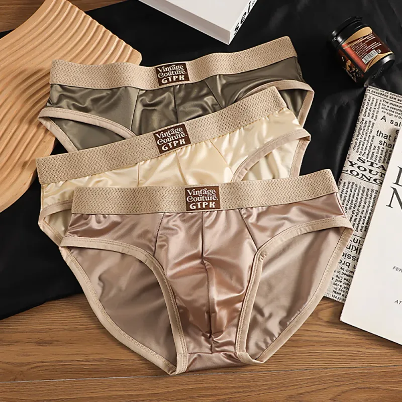 3PCS/Pack Luxury Satin-like Sexy Men's Briefs Smooth Cool Ice Silk Quick-dry Panties 3D Mesh Breathable Crotch Man Undrewear — image 16