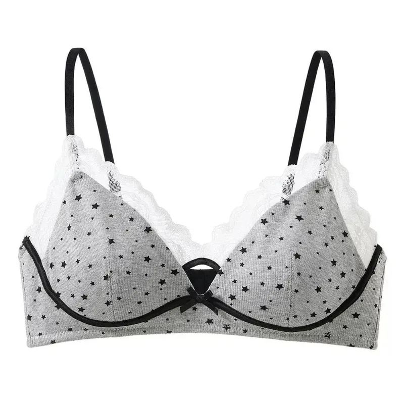 Set Bra Wanita Tanpa Berwayar Sokongan Lembut Tekan Ke Atas Untuk Payudara Kecil Mengelakkan Kendur & Tersebar Sisi Pakaian Dalam Gaya Girly Manis 32‑38