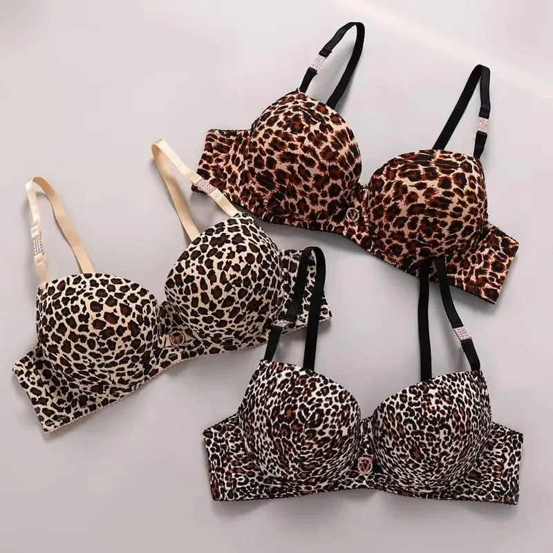New 2025 Leopard Print Upper Thin Lower Thick Bra Set Sexy Push-Up Bra Set — image 1
