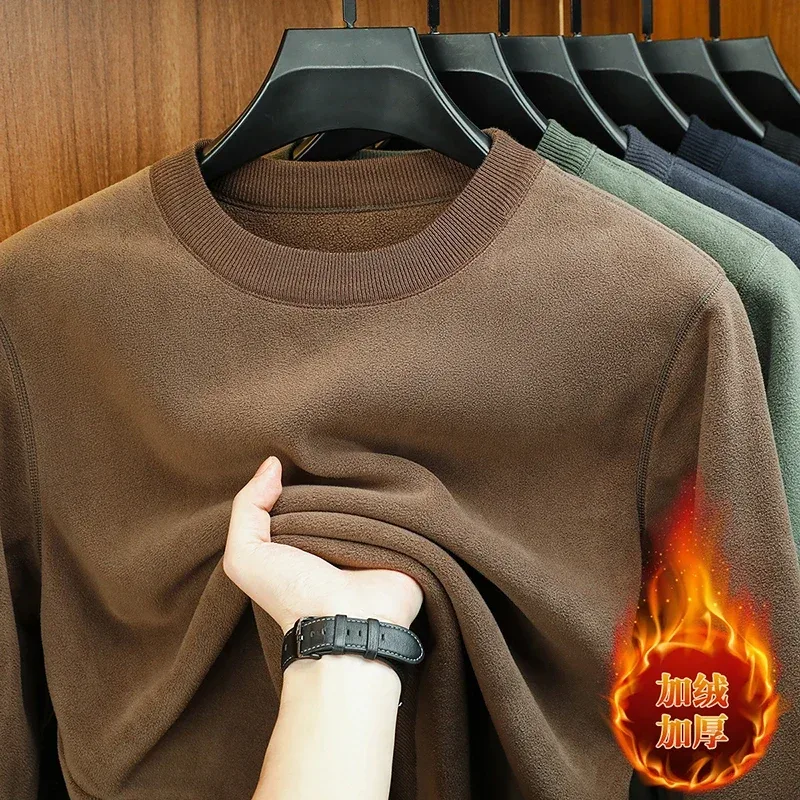 Herfst en winter fluwelen herenhoodie met lange mouwen, ronde hals, effen kleur, mode, casual, veelzijdige top