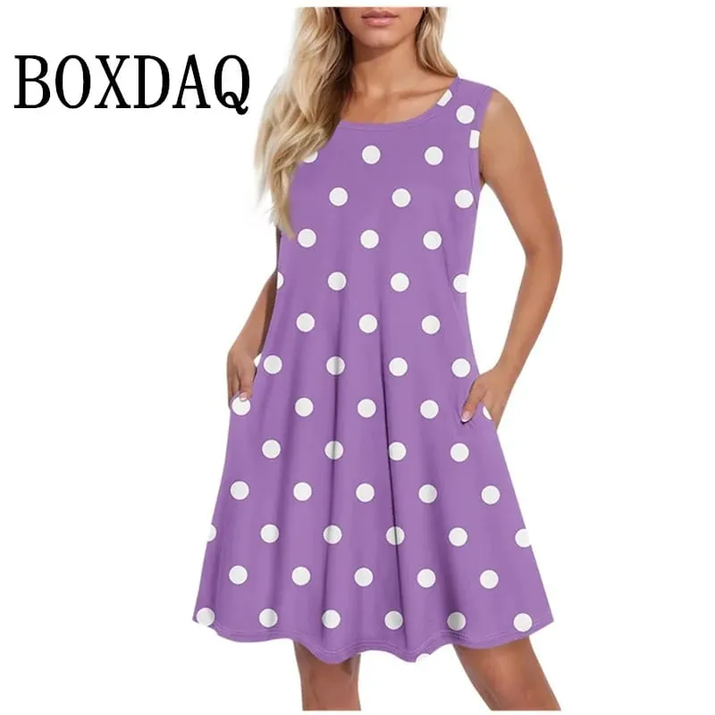 Polka Dots Pattern Fashion Women Mini Dresses Summer Sleeveless 3D Printed Street Ladies Trend Dress Plus Size Casual Vest Dress — image 3