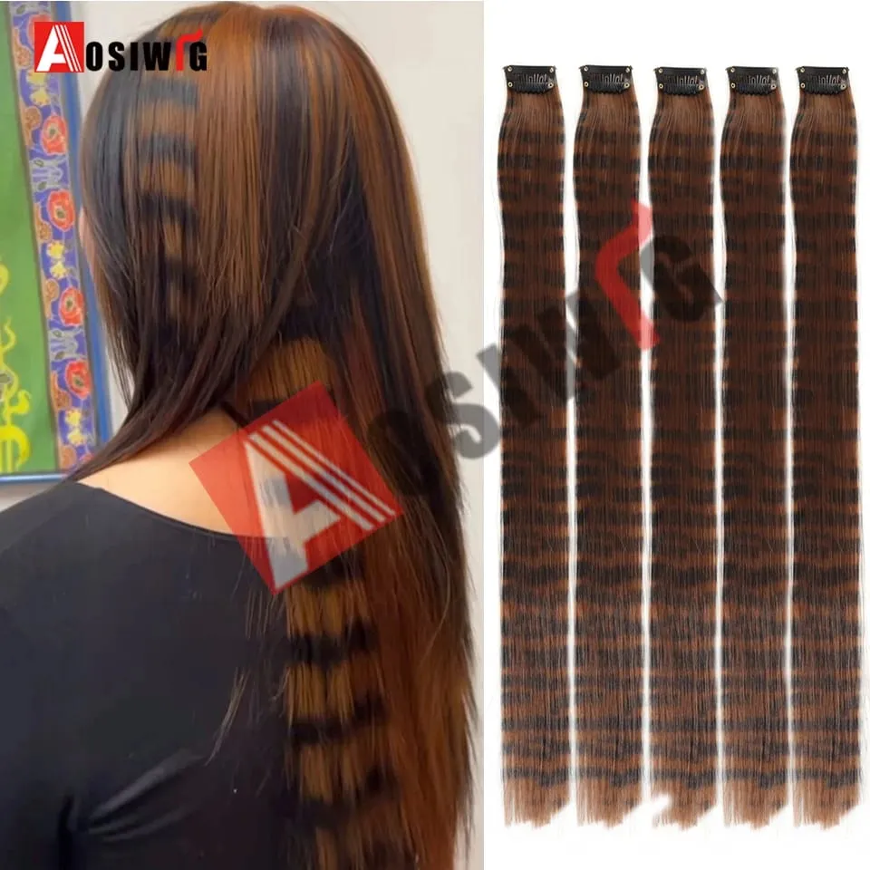 5PC Synthetic Feather Hair Extensions With Clips Heat Resistant Straight Hair Extensions Color Colored Black Hair Clip Womens 8G — image 12