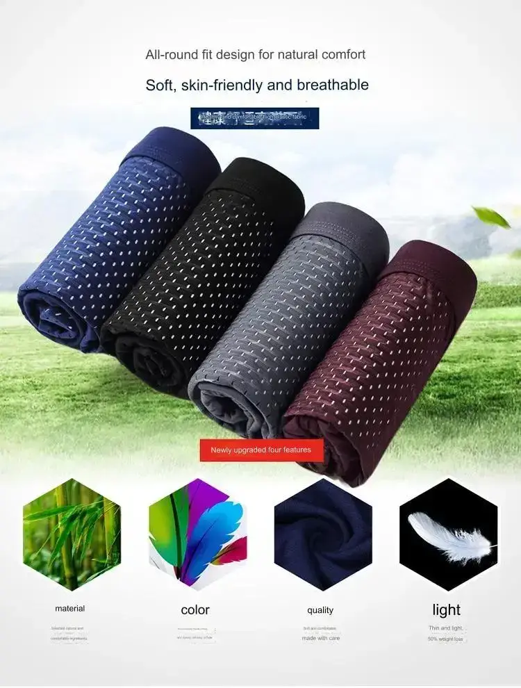 4 PCS/Lot Men's Panties Ice Silk Underpants Breathable Summer Man Shorts Boxers Underwear Homme Bamboo Hole Large Size 2XL-6XL — image 18