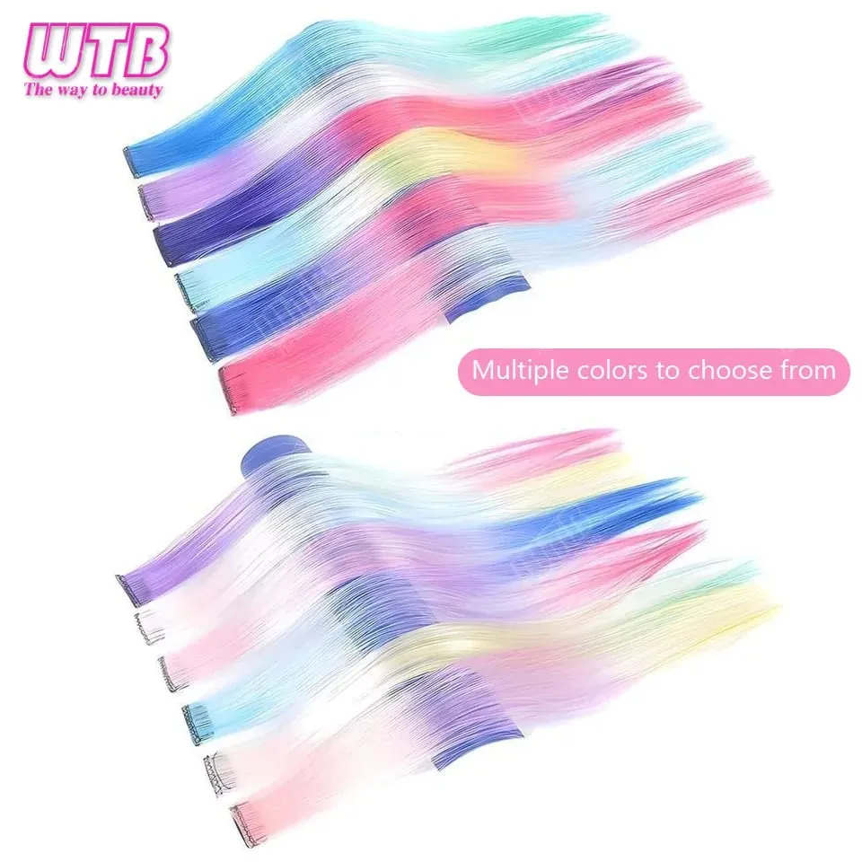 Synthetic Colored Clip in Hair Extensions Straight Hairpiece Multi-Colors Party Highlights Clip in Synthetic for Women Girls — image 4