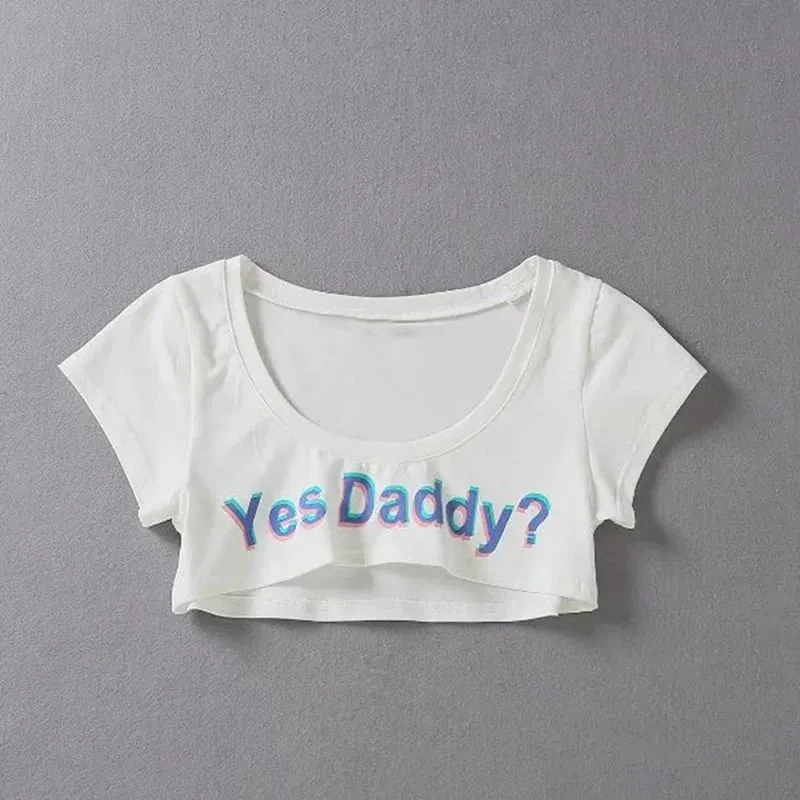 Women Letter Print Short Sleeve Yes Daddy Short Top Sleeve Crop Running T Shirt — image 10