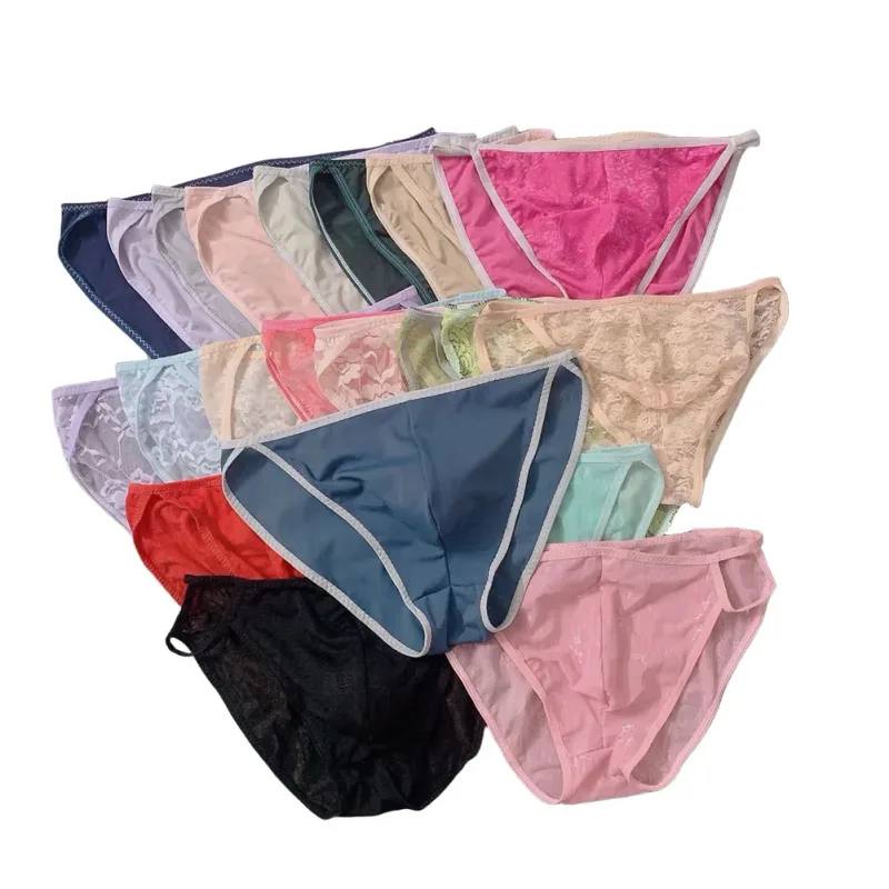 Random 1pc Men Briefs Bottoms Low Waist Transparent Lace Floral Lingerie Breathable Soft Summer Panties Underwear