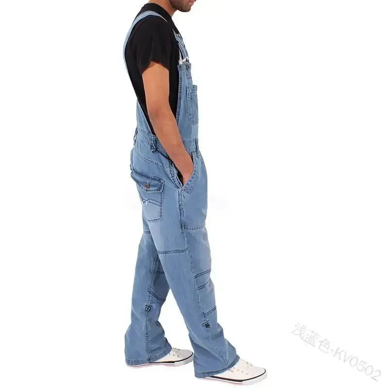 Overalls for Men Denim Suspenders Simple Multi Pocket Baggy Jeans Oversize Solid Mid Waist Loose Washed Jumpsuits 2024 Casual — image 6