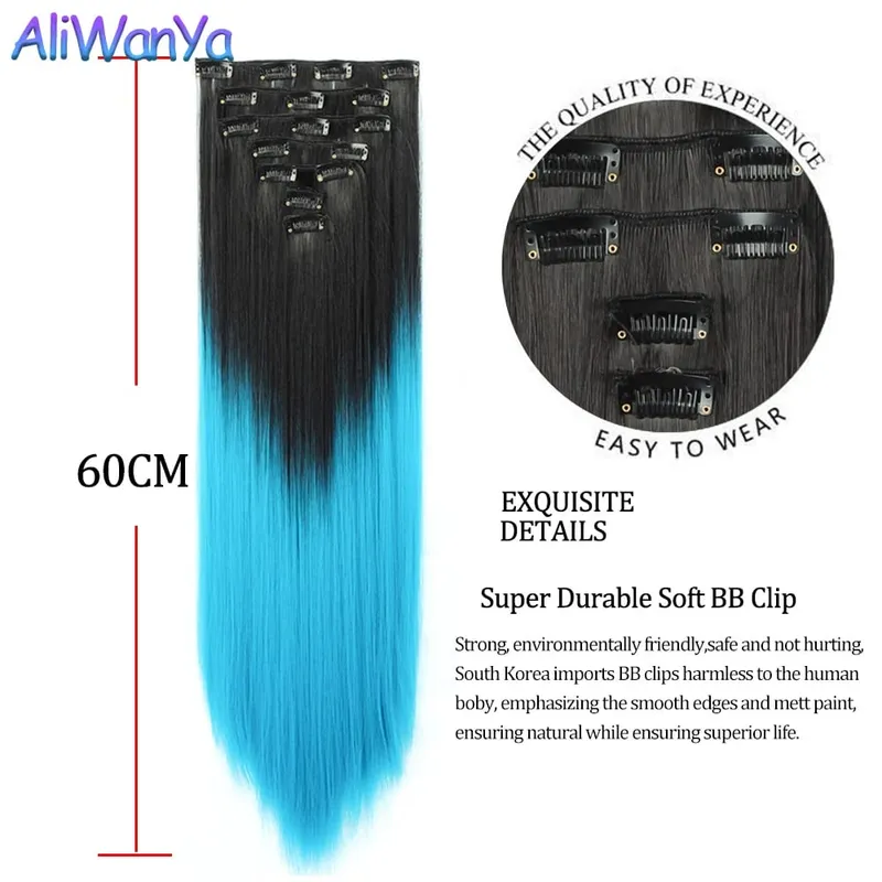 24Inch Synthetic Long Straight Hair Extensions 7pcs/Set 16 Clips in High Tempreture Fiber Synthetic Red Black Brown Hair Piece — image 6