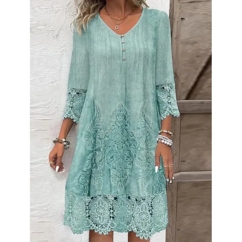 Vestidos de verano a la moda, novedad de verano 2024, Vestido Midi ahuecado con patrón 3D de encaje, pantalón corto informal, vestidos de manga para mujer — image 3