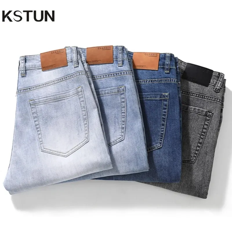 Men's Jeans Stretch Slim Regular Fit Gray Light Blue Dark Blue Jeans For Men Denim Pants Causal Streetwear Mens Clothing — image 1