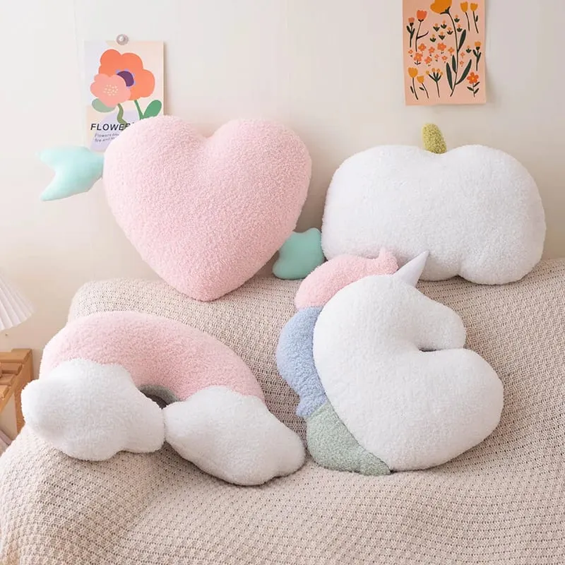 Soft Plush Rainbow Smile Pink Heart Pumpkin Throw Pillow Stuffed Hug Cushion Unicorn Plush Toy Massage Pillow for Girl Bedroom — image 3