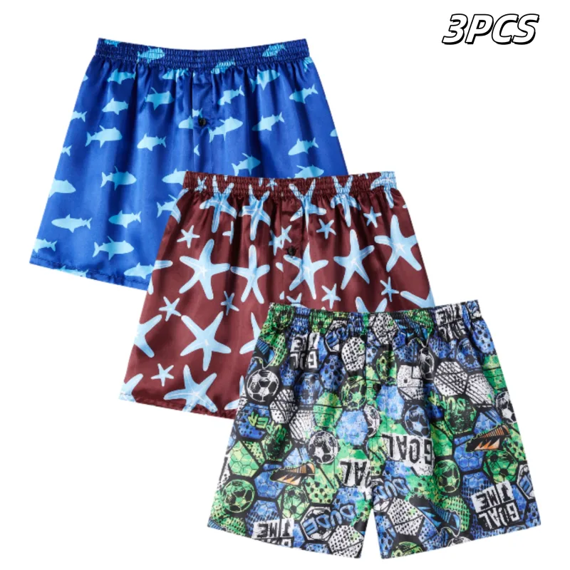 Jupitersecret 3pcs Men's Boxer Shorts Satin Fashion Prints Comfortable Casual Underwear with Elastic Waistband