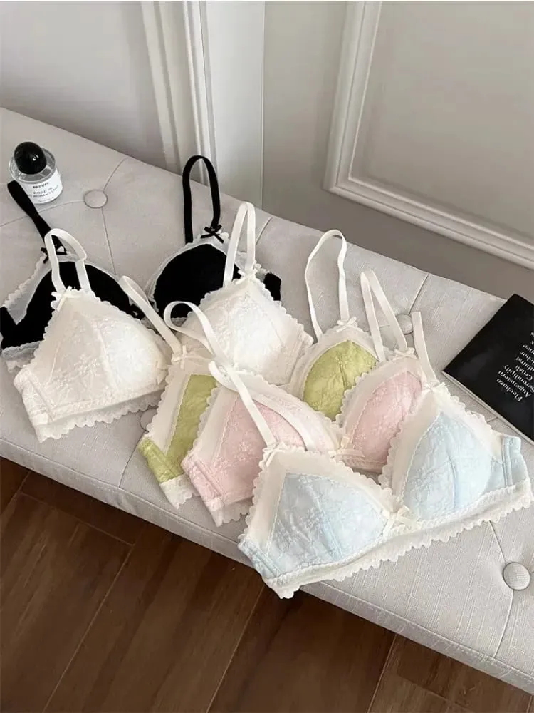Japanese Style Bralette for Small Breasts Wireless Lace Bra Set Women Sexy French Breathable Comfort Push Up Underwear — image 2