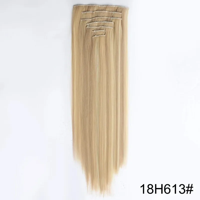 Long Straight 16 Clip In Synthetic Hair Extensions 7Pcs/Set Natural Blonde Heat Resistant Hairpieces For Women — image 15