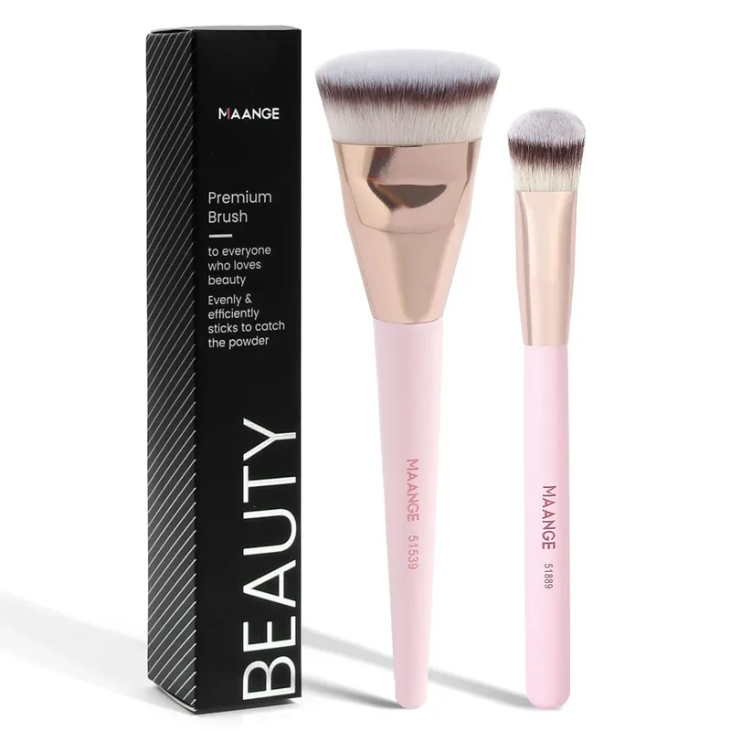 Pinceau de maquillage impeccable, plat/Angle, pour fond de teint, Contour sous les yeux, pour crème liquide, outils de beauté, 2 pièces