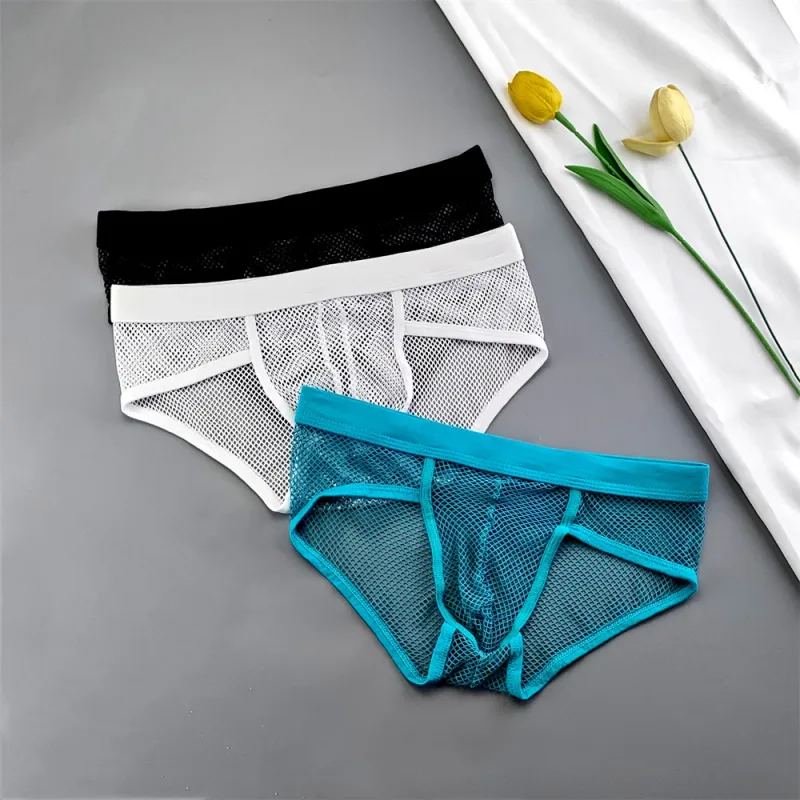 Hollow Out Fishnet Men's U Convex Briefs Breathable Mesh Low Waist Fully Transparent Underwear Perspective Lingerie — image 2