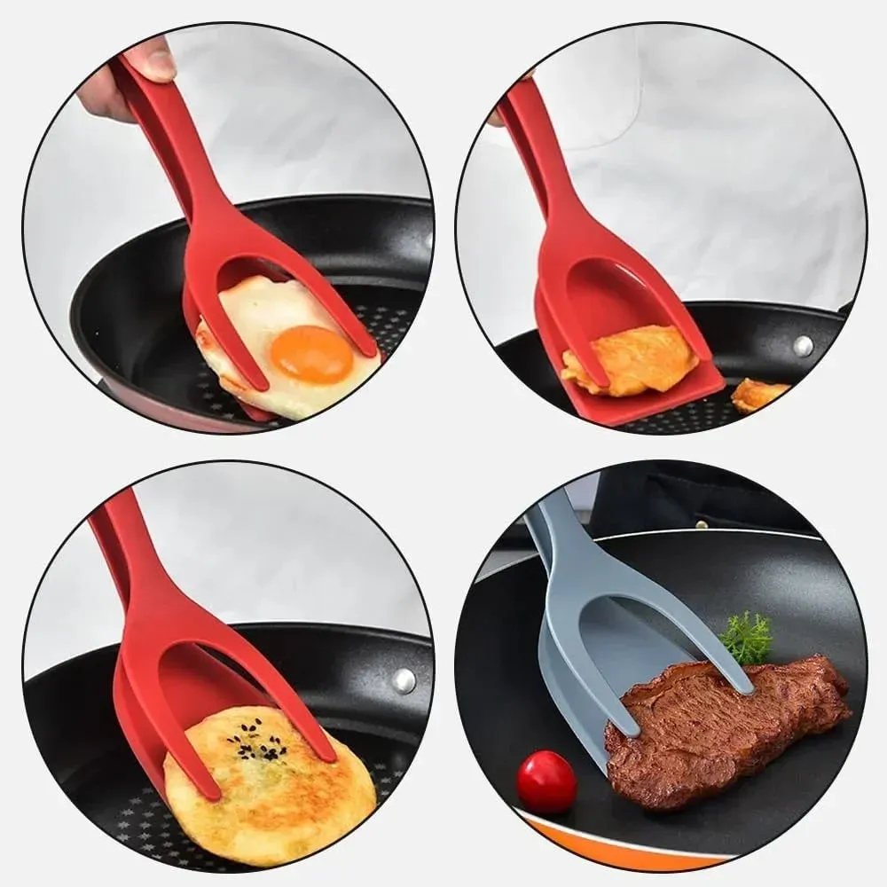 2025 Egg Flipper Spatula 2 in 1 Grip and Flip Spatula Tongs Silicone Egg Flipper Tool Fish French Toast Tongs Non-Stick Cooking — image 6