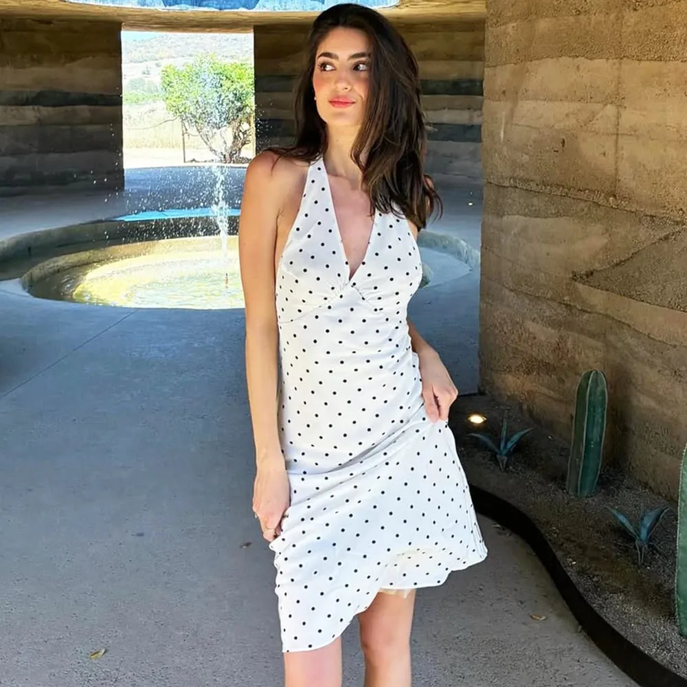 Tuularose Abito lungo con collo appeso a pois Abito da donna elegante senza spalline Sexy con lacci senza maniche Backless Fashion Club Abiti da festa — image 3