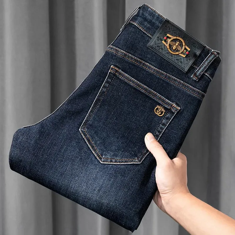 Light Luxury Blue Jeans Men's Autumn and Winter Thick 2024 New Simple and Versatile Casual Stretch Slim High-End Trousers
