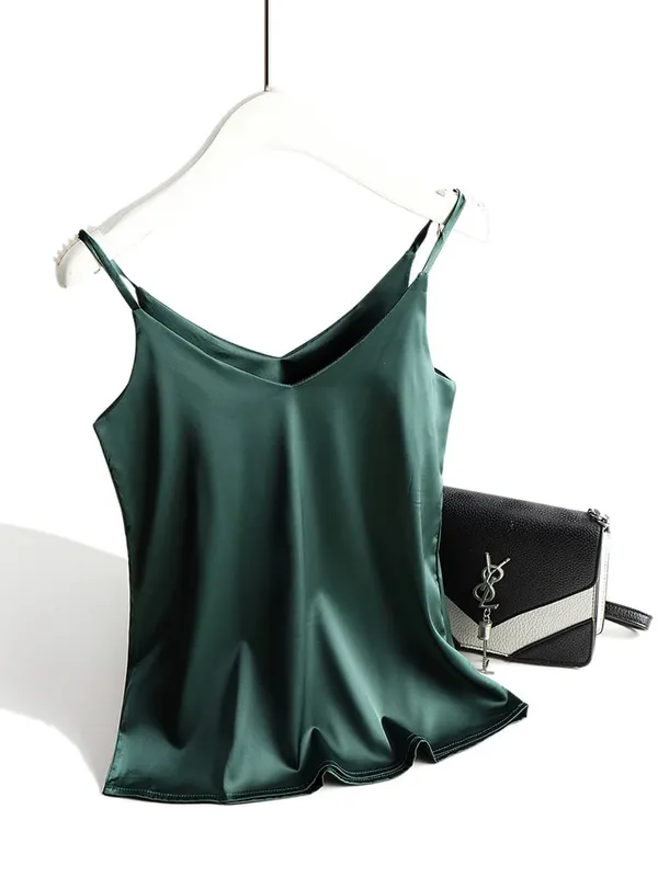 Spaghetti Strap Top Women Halter V Neck Basic White Cami Sleeveless Satin Silk Tank Tops Women'S Summer 2026 Camisole — image 13