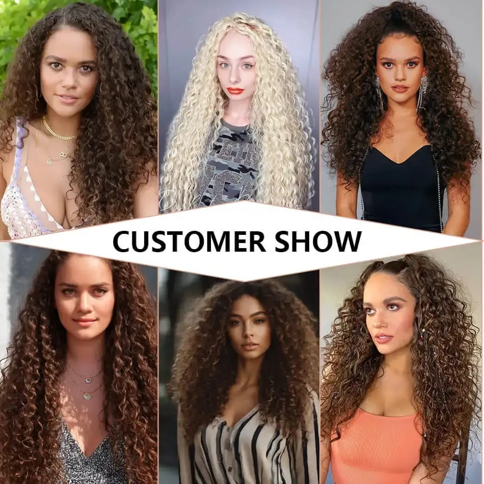 Synthetic Kinky Curly Clip-in Hair Extensions Super Long Water Wave Clip In Hair 160grams 4 Pcs Full Head Hair Pieces