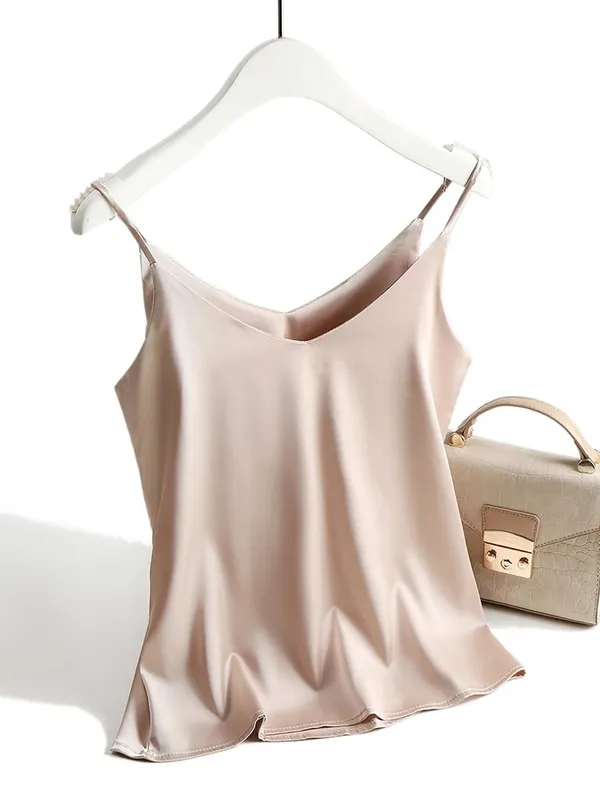 Spaghetti Strap Top Women Halter V Neck Basic White Cami Sleeveless Satin Silk Tank Tops Women'S Summer 2026 Camisole — image 15