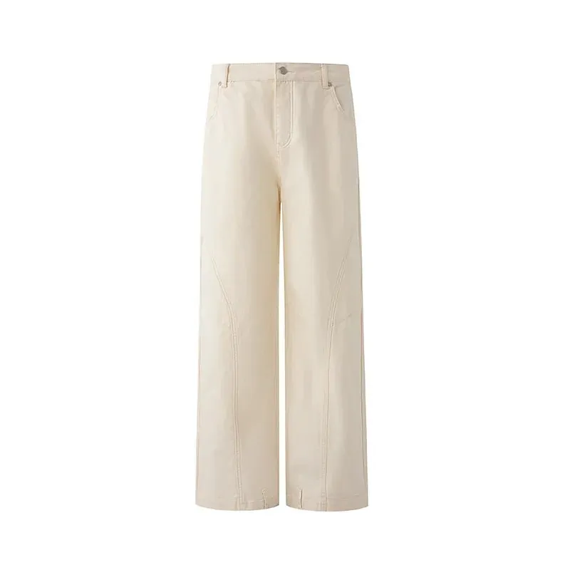 Korean Style Men's Jeans Casual Solid Color Washed Simple All-match Trousers Cleanfit Wide Leg Loose Male Jeans New 9W4253