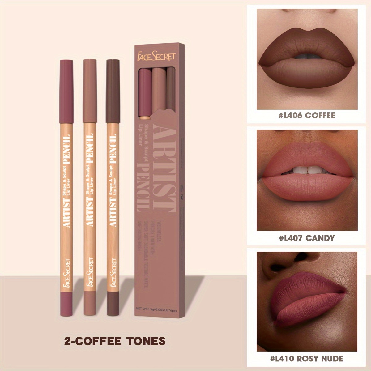Face Secret 3pcs Set Nude Lip Liner Natural Matte Long-Lasting Waterproof High Pigmented Hook Line Lip Pencil Makeup — image 8