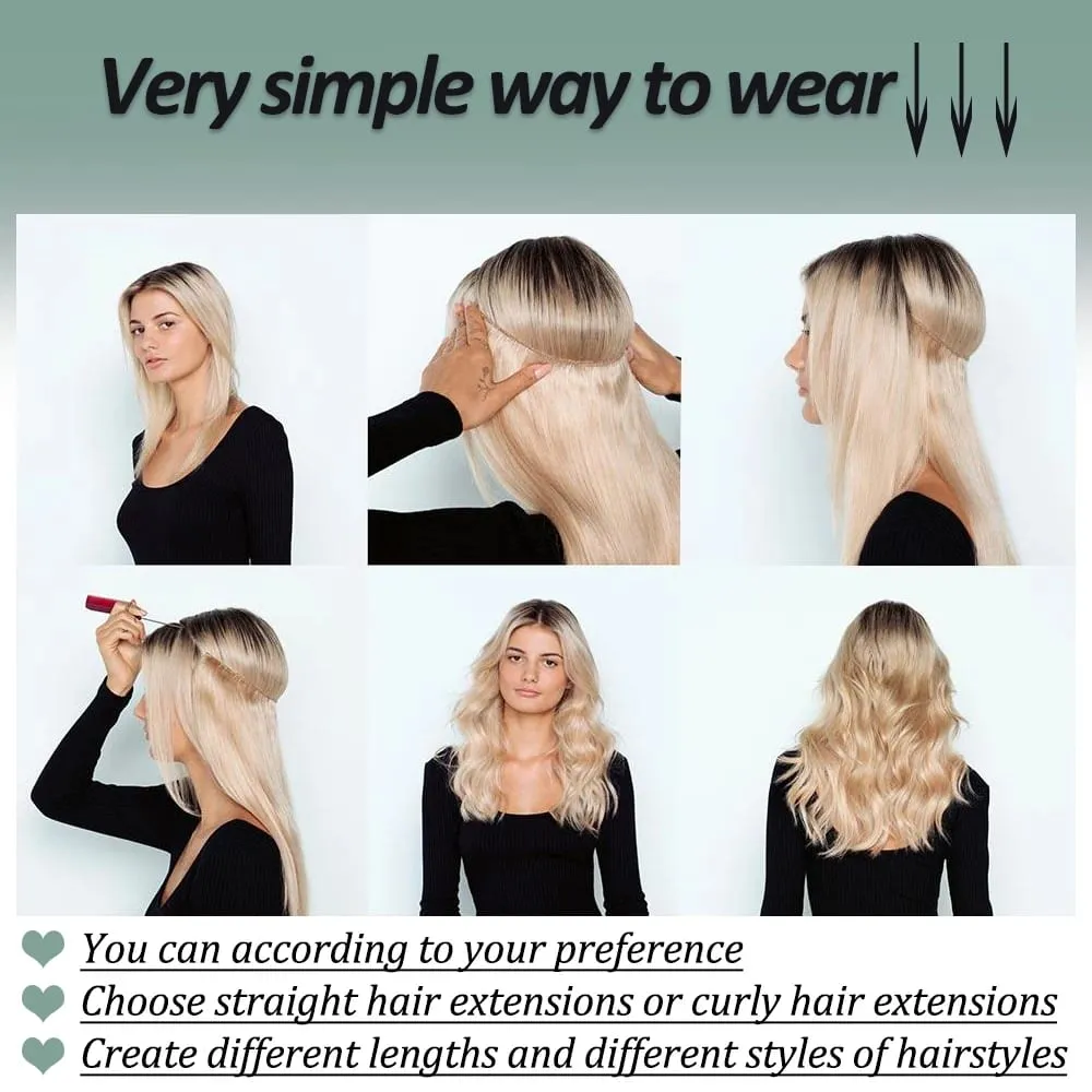 Synthetic Invisible Wire No Clip Wave Hair Extensions Long Hairpiece Black Brown Blonde For Women Fake Hair Piece — image 6