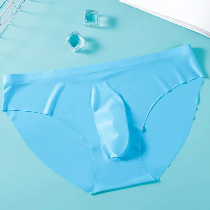 2PCS Sexy Men Briefs Ultra Thin Ice Silk Underwear High Quality Breathable Underpants Summer Transparent Quick-dry Male Panties — image 3