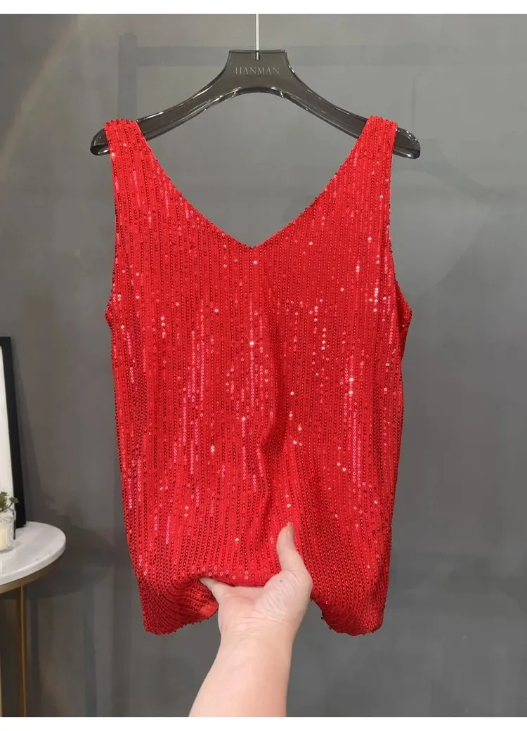 2024 New European and American Sequined V-neck Vest Worn Inside A Suit Bottoming Shirt and Worn Outside A Sparkling Top — image 14