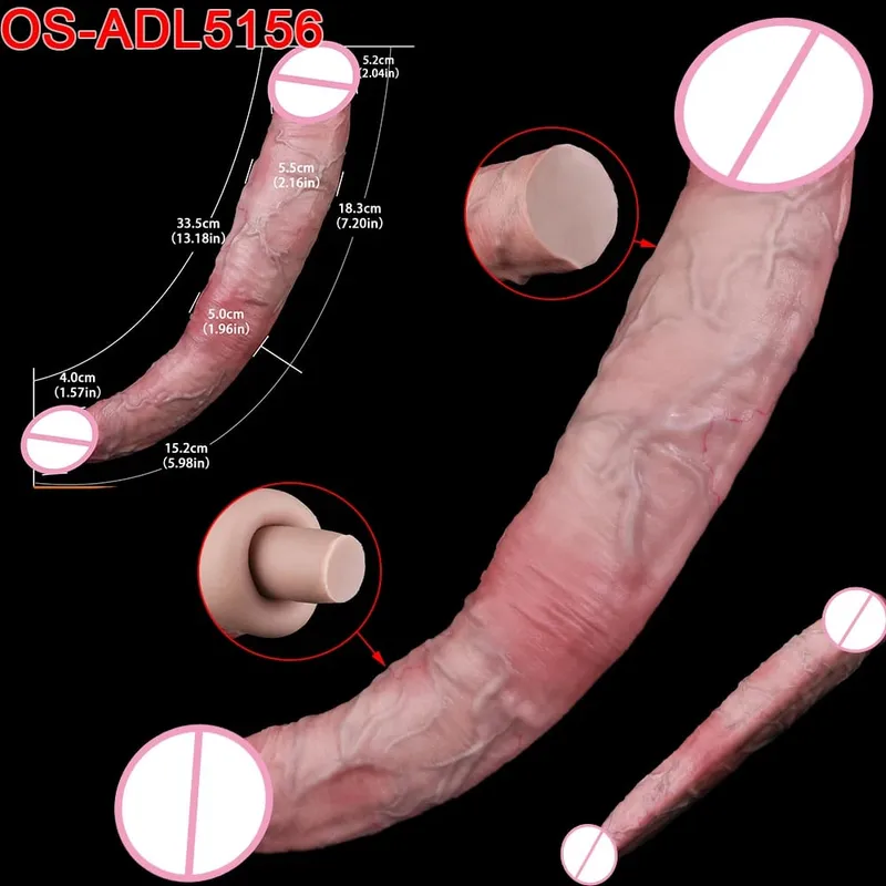 Mainan Seks Stimulator Vagina Anal Kepala Ganda Dildo Panjang Realistis 47Cm dengan Pengisap untuk Pasangan Lesbian Alat Dewasa Pria Gay