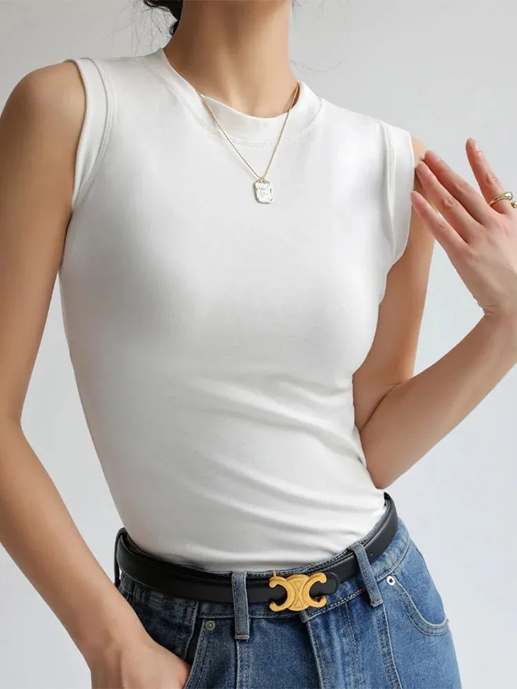 Camisole Vest for Women Cotton Round Neck Colourful Basic Sleeveless Undershirt Tops Tees with Coverage for Side Cleavage — image 3