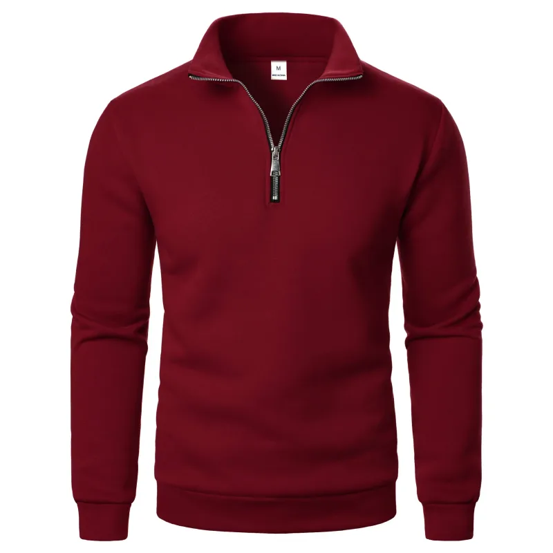 Lente en herfst nieuwe casual hoodie met opstaande kraag en halve rits, trend, eenvoudige en losse oversized fleece herenhoodie