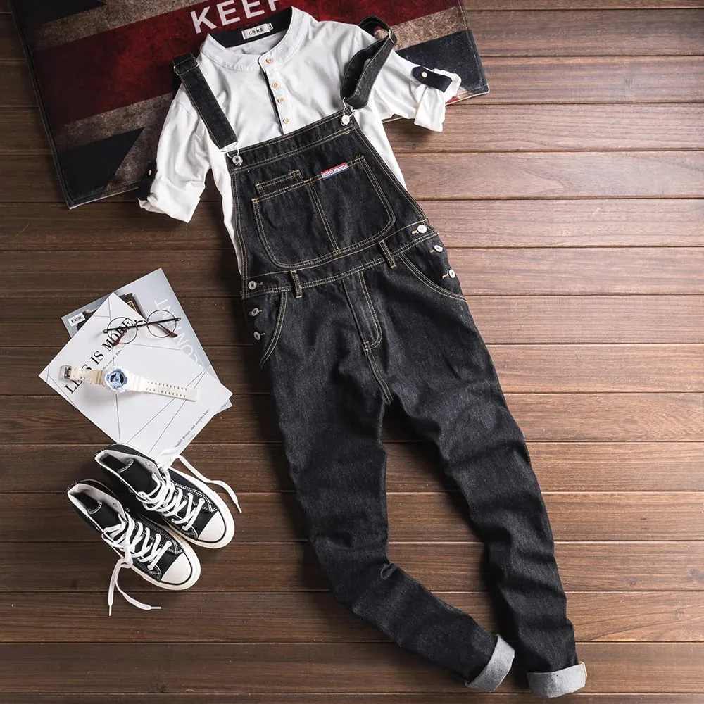 Men's Denim Bib Overalls Casual Working Clothing Black Cotton Jeans Pockets Cargo Coveralls Dungarees — image 3