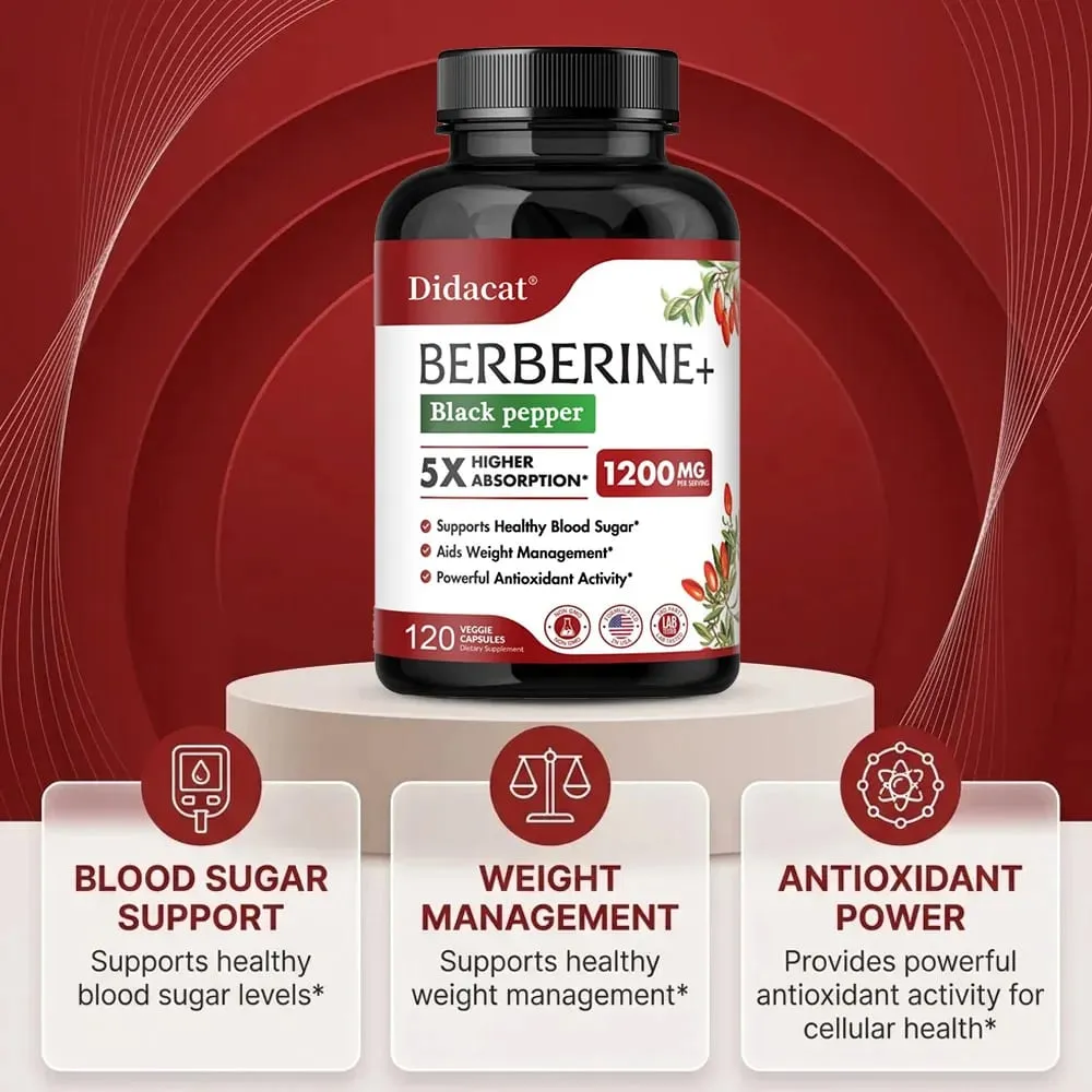 Cápsulas de suplemento de berberina premium de 1200 mg que respaldan el sistema inmunológico, el bienestar cardiovascular y gastrointestinal
