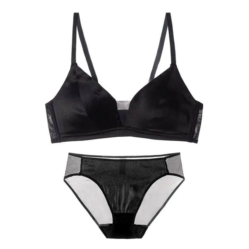 SuyaDream Dámská sada hedvábné podprsenky 93%Hedvábí 7%Spandex Spodní prádlo bez drátěnky 2023 Pohodlné intimky Stříbrná Růžová