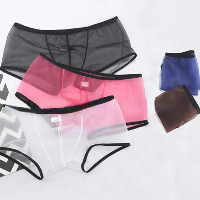 Men See Through Ultra-thin Boxer Briefs Shorts U Convex Pouch Underwear Panties Mesh Low Rise Transparent Qucik-Dry Underpants — image 1