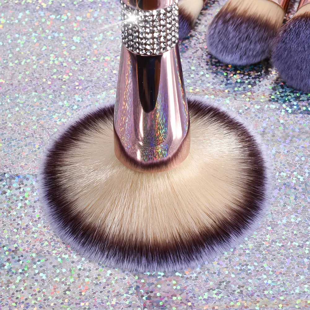 New 14 Pcs Luxury Rose Gold Bling Rhinestone Makeup Brushes Set Glitter Diamond Vegan Makeup Brush Set With Rhinestone — image 3