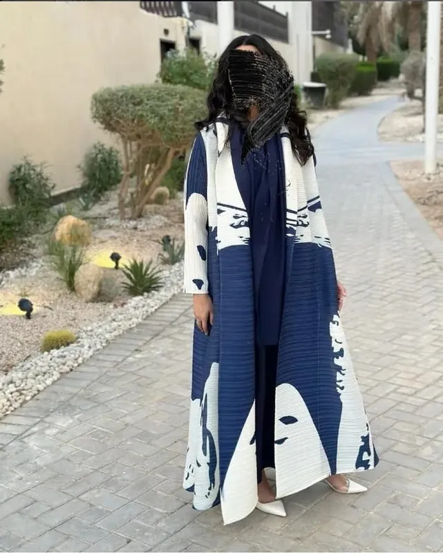 Women's Fold Miyake Pleated Abaya Long Sleeve Print Foldable Collar Robe Cardigan Coat New Winter Fashion Original Design 2026 — image 26