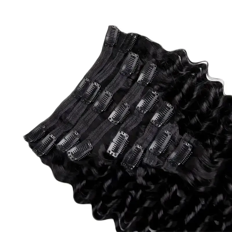 Human Hair Deep Wave Clip In Hair Extensions Brazilian Clip In 8 Pcs/Set Natural Black Color Clip Ins Remy Hair 10-26 Inch 120G